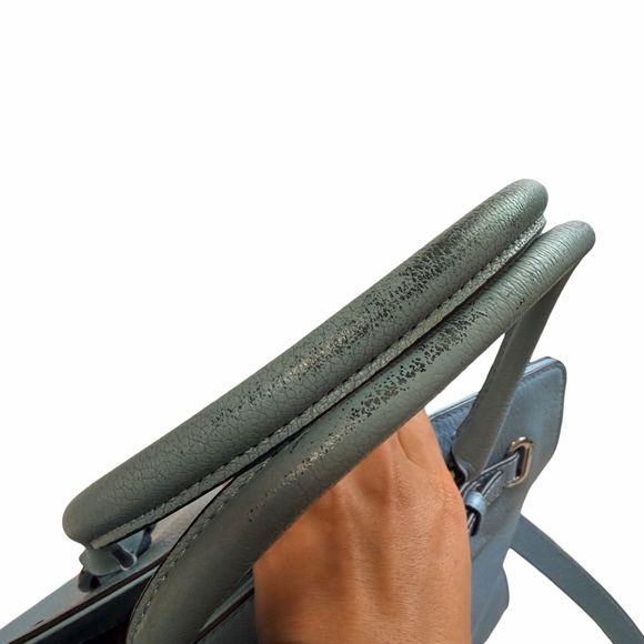 Michael Kors Leather Satchel Crossbody Blue Silver Tone Chain Strap - Picture 14 of 16